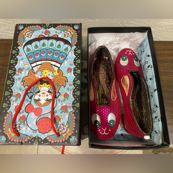 Irregular Choice “Octavius” bunny face flats shoes sz 38 / 8 - luster shiny - Picture 9 of 13